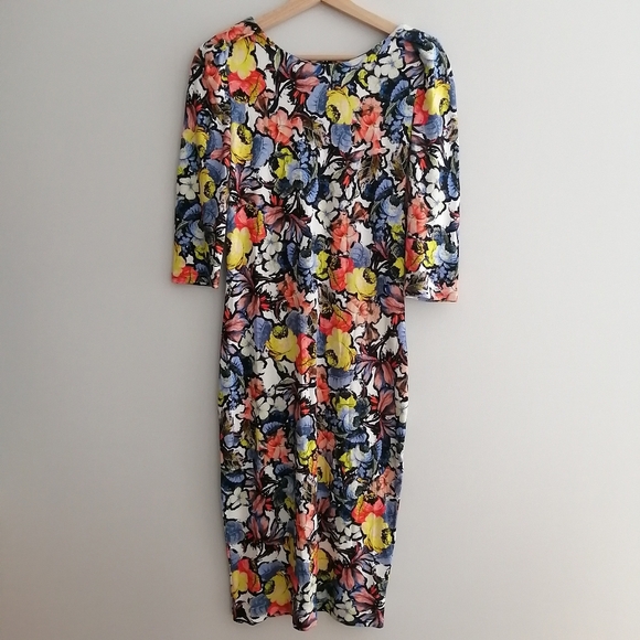 Erdem Wilhelmina Colourful Floral Knee Length Dress Elbow Sleeves US 8 - Picture 3 of 17